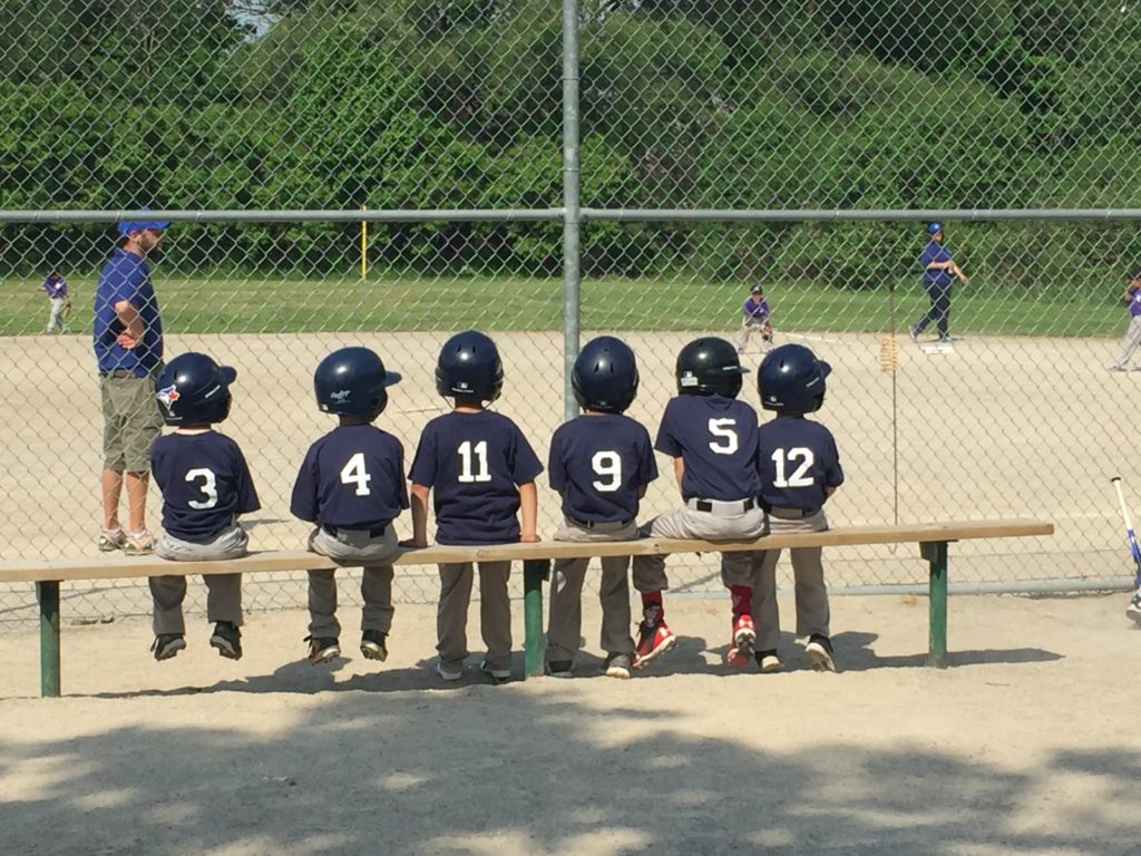 rec league - t-ball on the bench